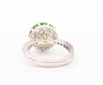 925 Sterling Silver Vintage Ring Modernist Round Peridot & CZ  Sz 6  RG32434