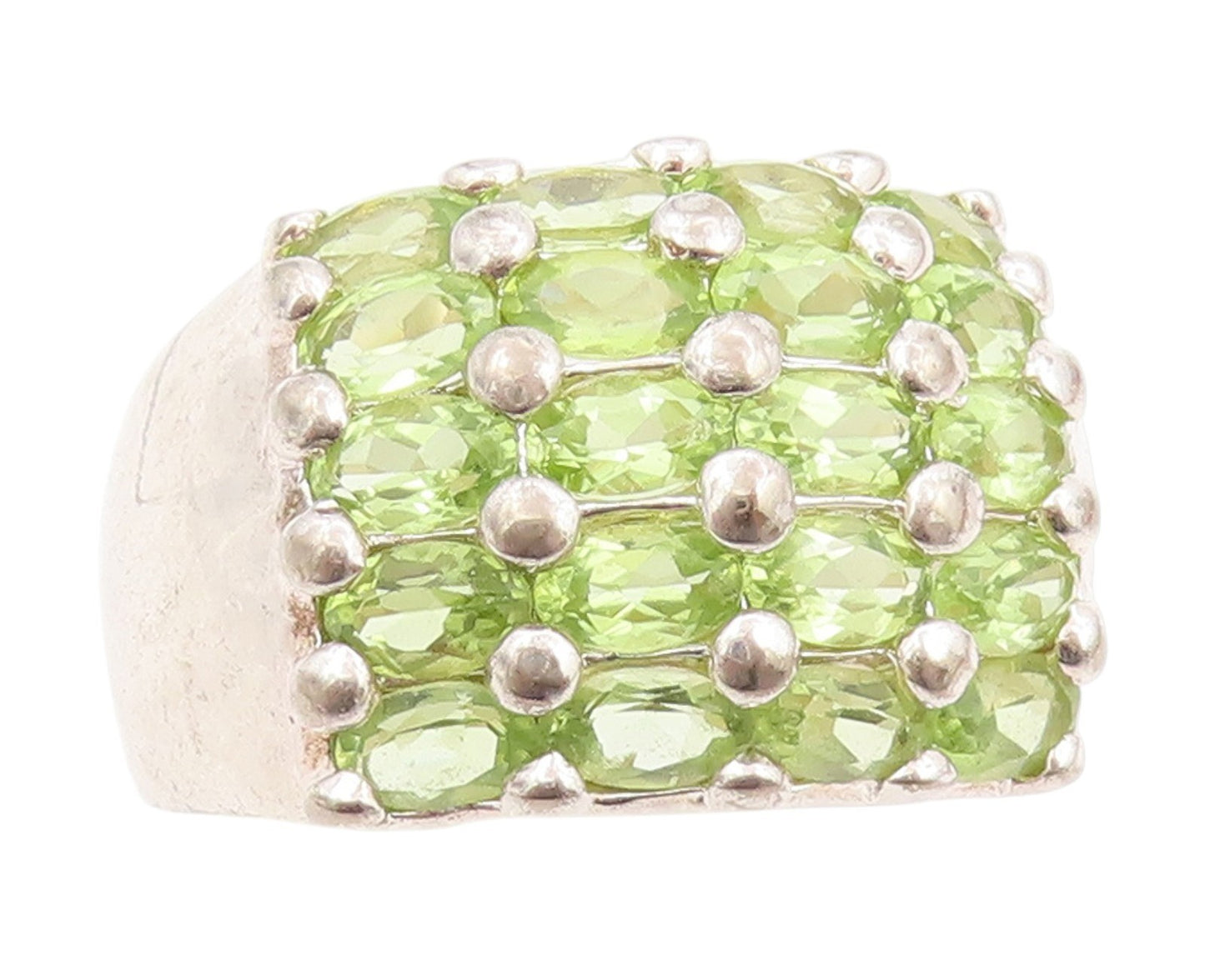 925 Sterling Silver Vintage Ring Oval Cut Peridot Cluster Dome  Sz 11  RG34747