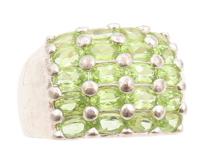 925 Sterling Silver Vintage Ring Oval Cut Peridot Cluster Dome  Sz 11  RG34747