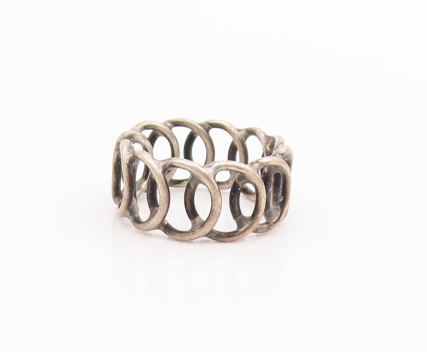 925 Sterling Silver Vintage Ring Interlocking Circles Eternity Sz 5.5 RG33946