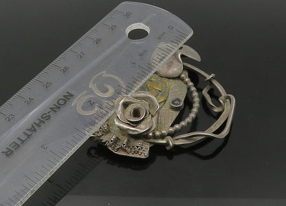 925 Sterling Silver  Vintage Black Onyx Modernist Floral Brooch Pin  BP8828
