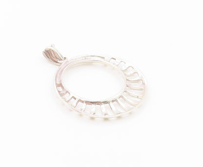 925 Sterling Silver  Vintage Shiny Cutout Open Circle Drop Pendant  PT19723