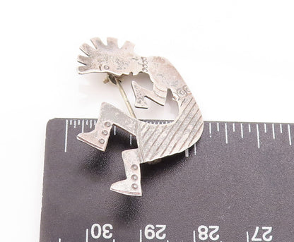 925 Sterling Silver Vintage Brooch Pin NAVAJO Cutout Etched Trible Man  BP10800