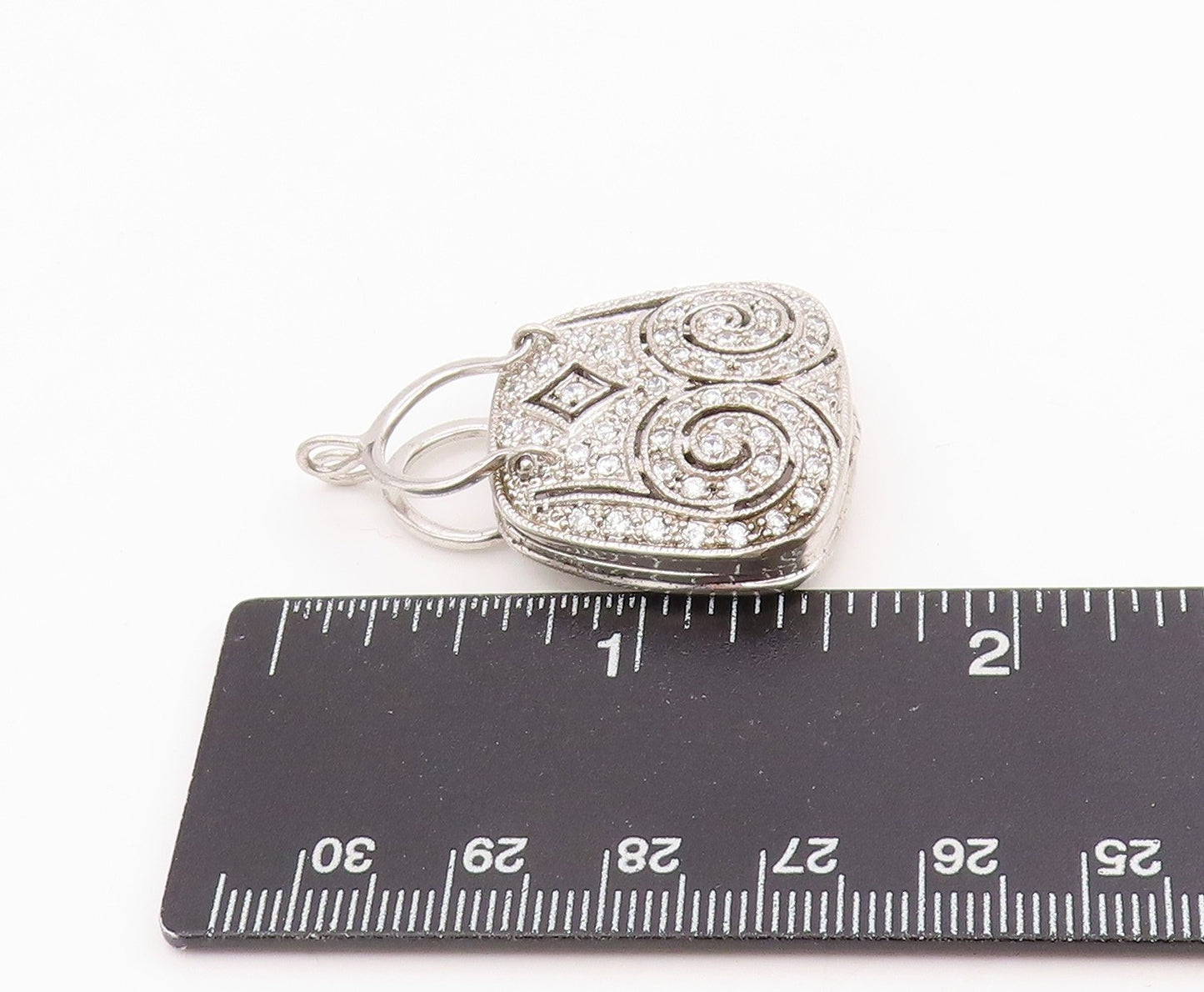 925 Sterling Silver Vintage Pendant Round CZ Openwork Handbag OPENS  PT25792