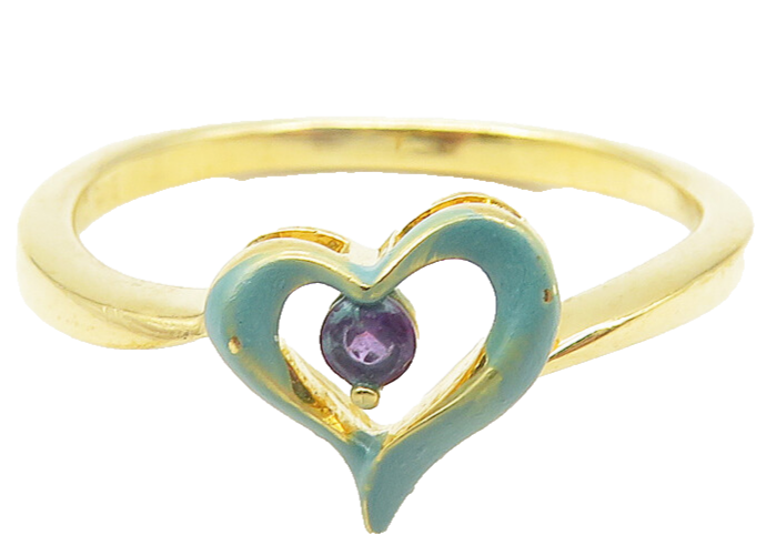 925 Sterling Silver  Petite Amethyst Open Love Heart Band Ring Sz 7  RG11324