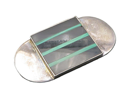 GFMW 925 Sterling Silver  Vintage Black Onyx & Malachite Brooch Pin  BP8842