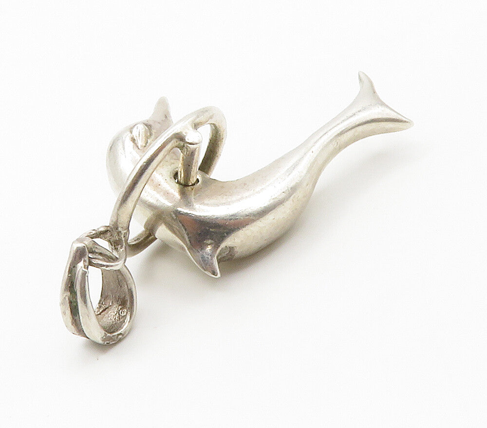 925 Sterling Silver  Vintage Dolphin Leaping Through Hoop Pendant  PT11605