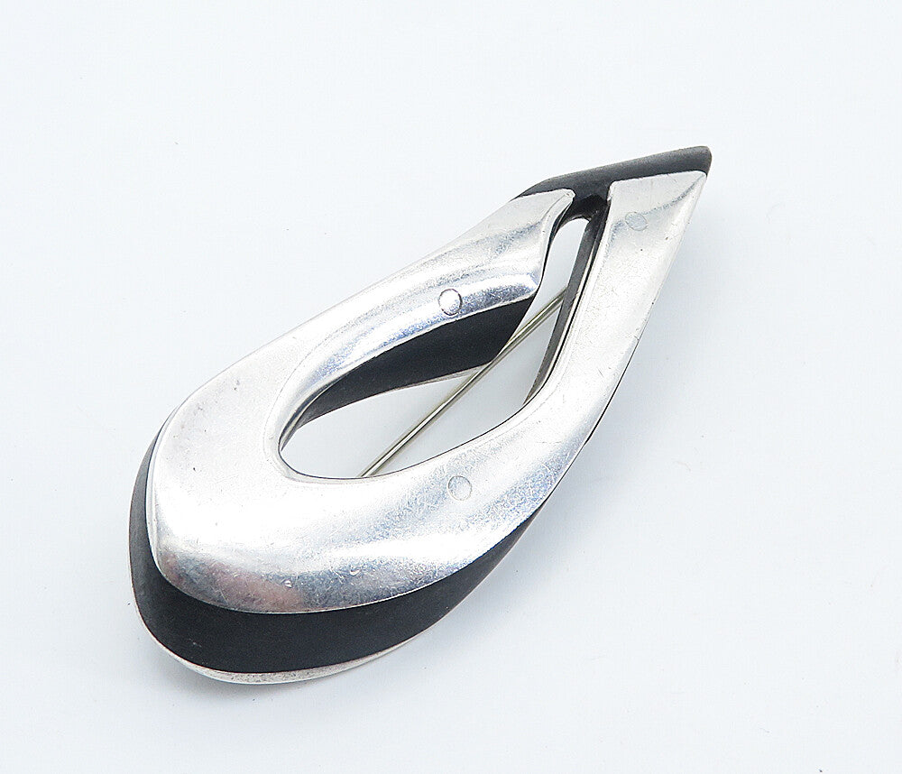 925 Sterling Silver  Vintage Modernist Two Tone Design Brooch Pin  BP2864