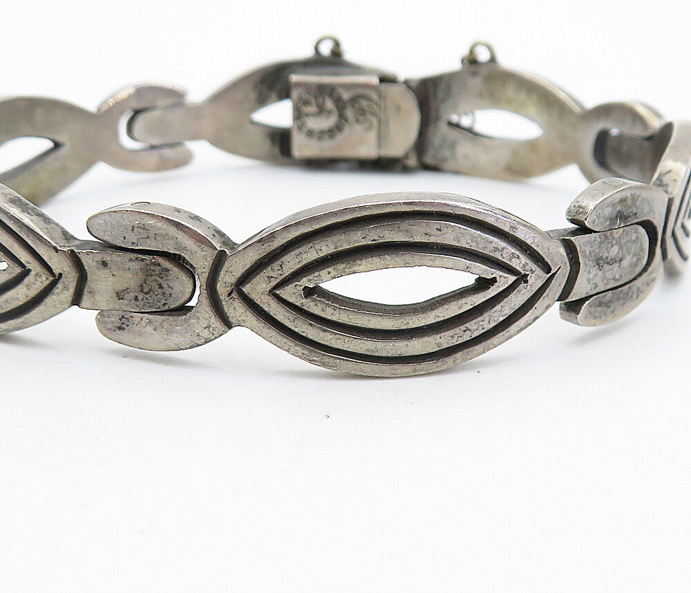 MEXICO 925 Sterling Silver  Vintage Dark Tone Hinge Link Chain Bracelet BT2732