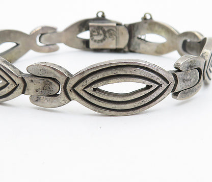 MEXICO 925 Sterling Silver  Vintage Dark Tone Hinge Link Chain Bracelet BT2732