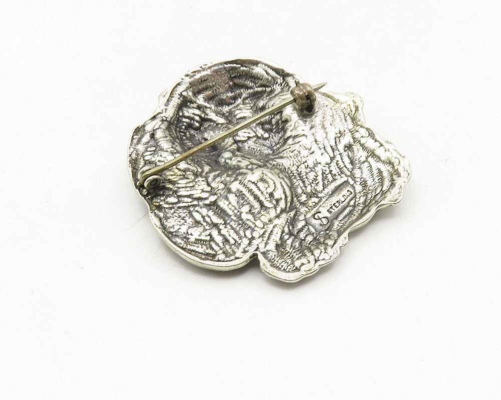 925 Sterling Silver  Vintage Modernist Woman's Face Floral Brooch Pin  BP3805