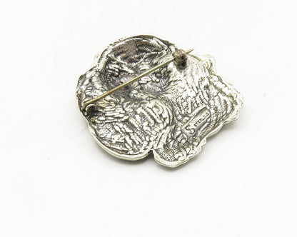 925 Sterling Silver  Vintage Modernist Woman's Face Floral Brooch Pin  BP3805