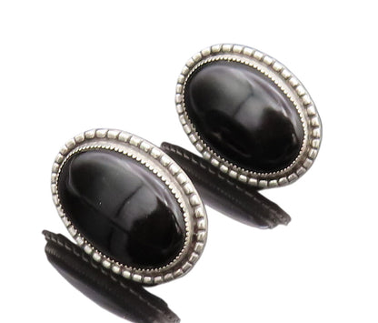 925 Sterling Silver Earrings DANCRAFT Large Carved Oval Cabochon Onyx  EG12831