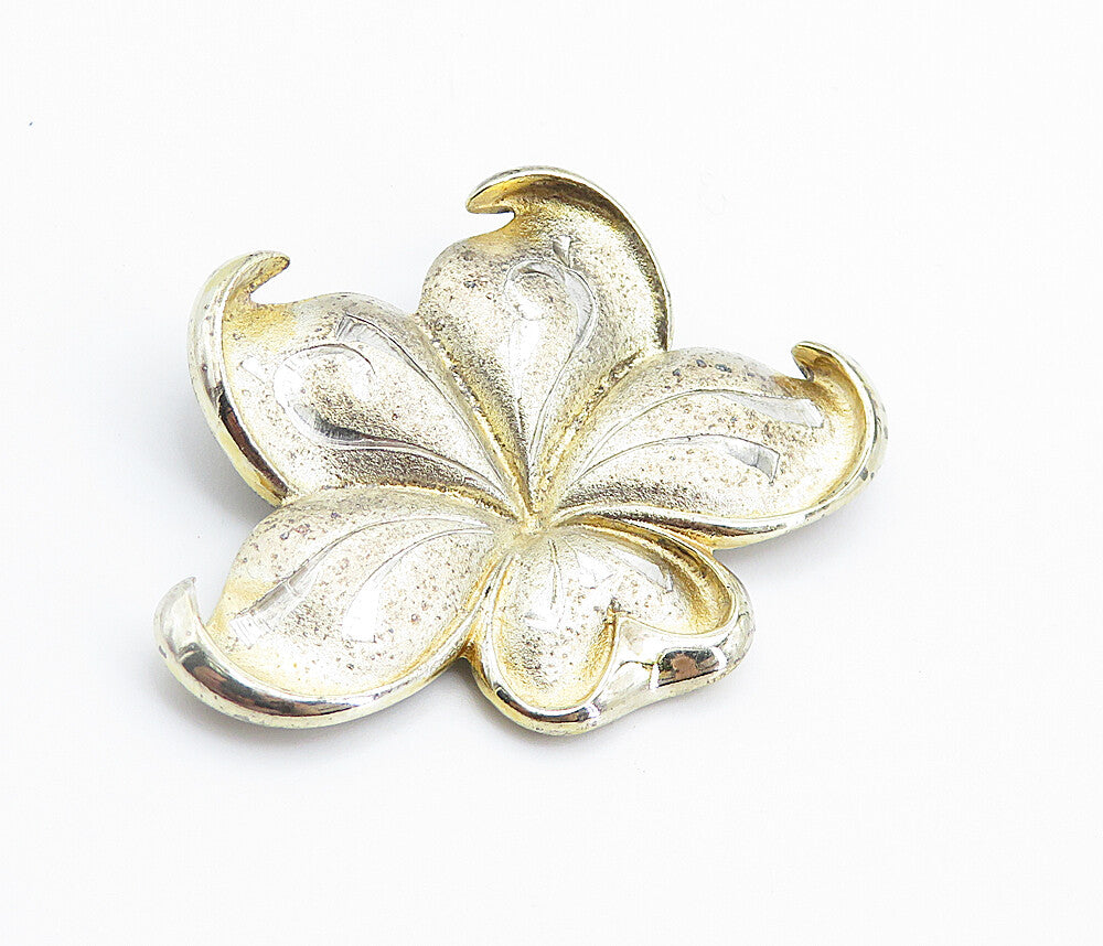 GORHAM 925 Sterling Silver  Vintage Shiny Detailed Flower Brooch Pin  BP2850