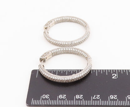 925 Sterling Silver Vintage Earrings Multi Row Sparkling CZ Pave Hoops  EG14070