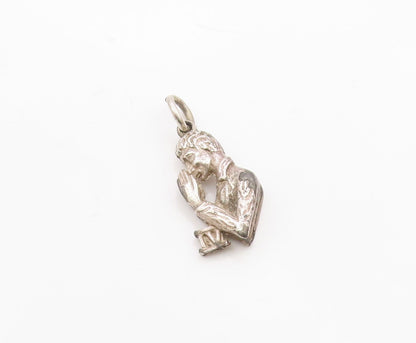 925 Sterling Silver  Vintage Petite Praying Man Drop Pendant  PT16520