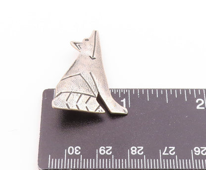 WDL NAVAJO 925 Sterling Silver  Vintage Shiny Etched Wolf Brooch Pin  BP9184