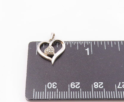 925 Sterling Silver  Vintage Genuine Diamonds Love Heart Pendant  PT17980