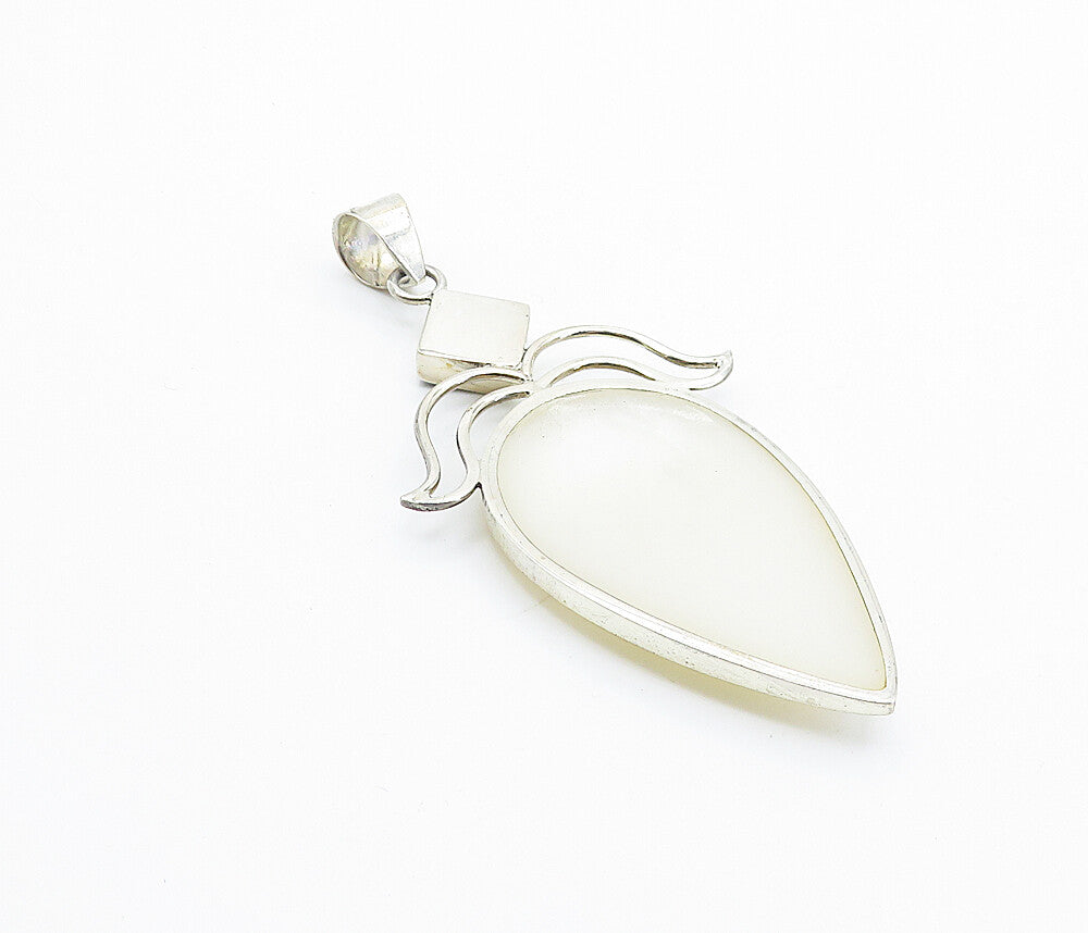 925 Sterling Silver  Shiny Mother Of Pearl & Lapis Lazuli Drop Pendant  PT6113