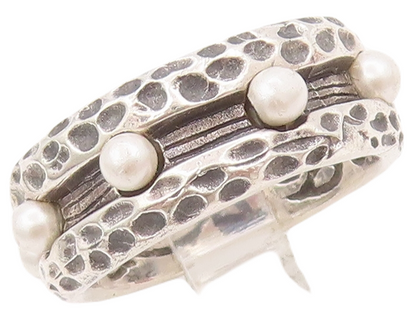 925 Sterling Silver Vintage Ring Solid Dented Borders & Beaded  Sz 7  RG28114