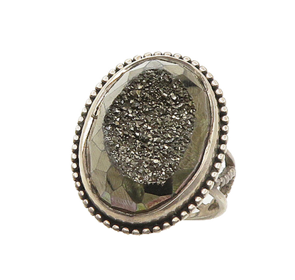925 Sterling Silver  Vintage Druzy Stone Oval Cocktail Ring Sz 9  RG19451