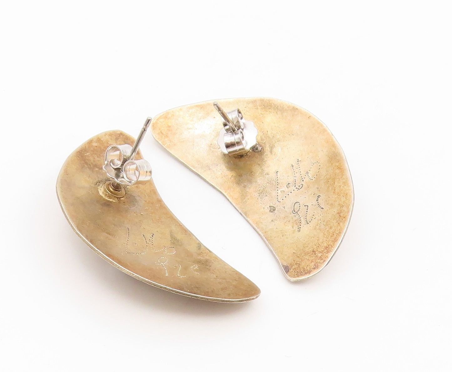 925 Sterling Silver Vintage Earrings DE LILLO Bold Crescent Moon Studs  EG14176