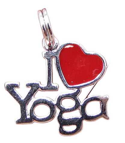 925 Sterling Silver  I love Yoga Red Enamel Charm Pendant  PT1442