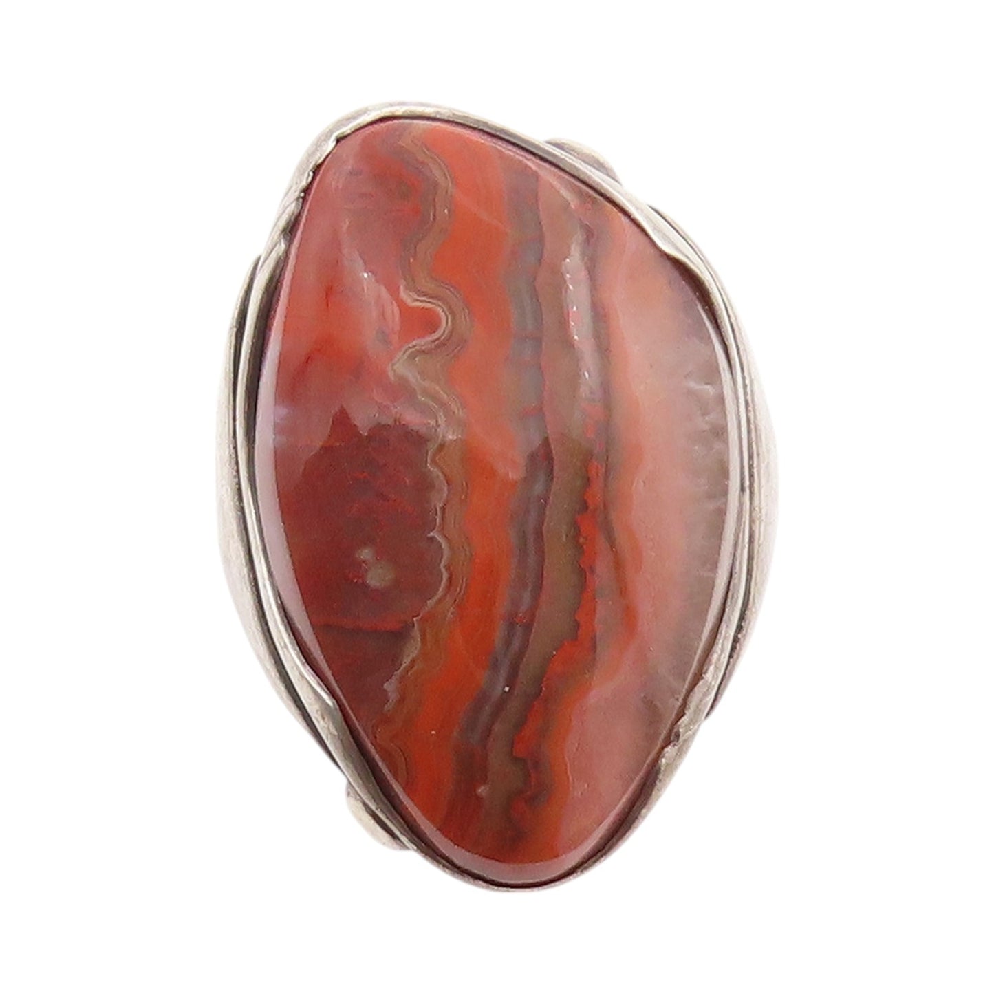 925 Sterling Silver Vintage Ring EUROPEAN Amorphas Crazy Lace Agate Sz 7 RG32663