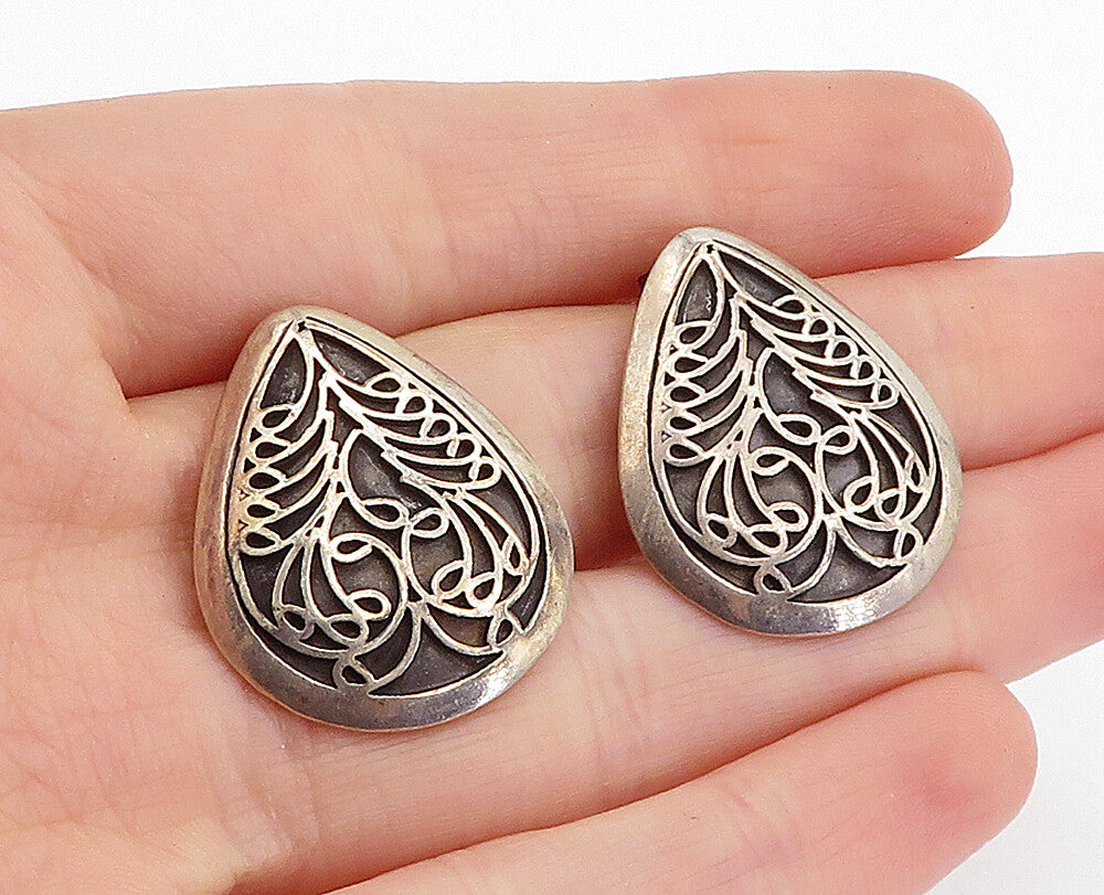 925 Sterling Silver  Vintage Two Tone Swirl Pattern Drop Earrings  EG2414