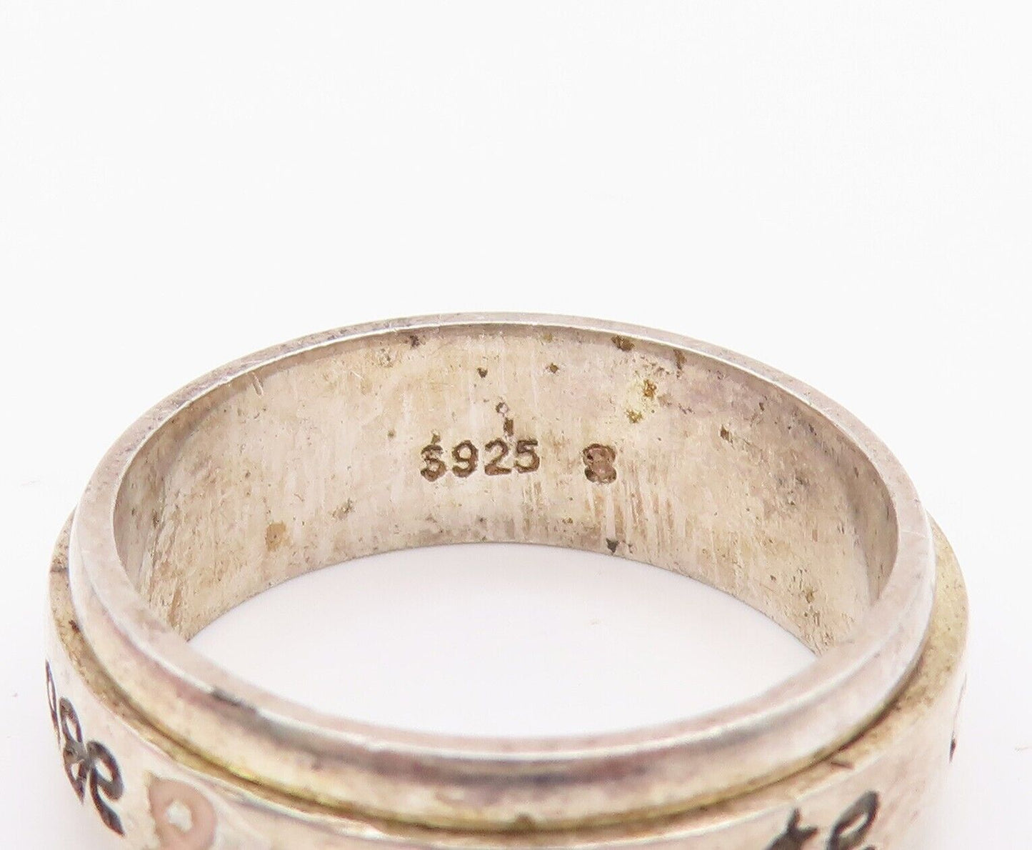925 Sterling Silver Vintage Ring Solid Carved Celebrating Courage  Sz 8  RG28453