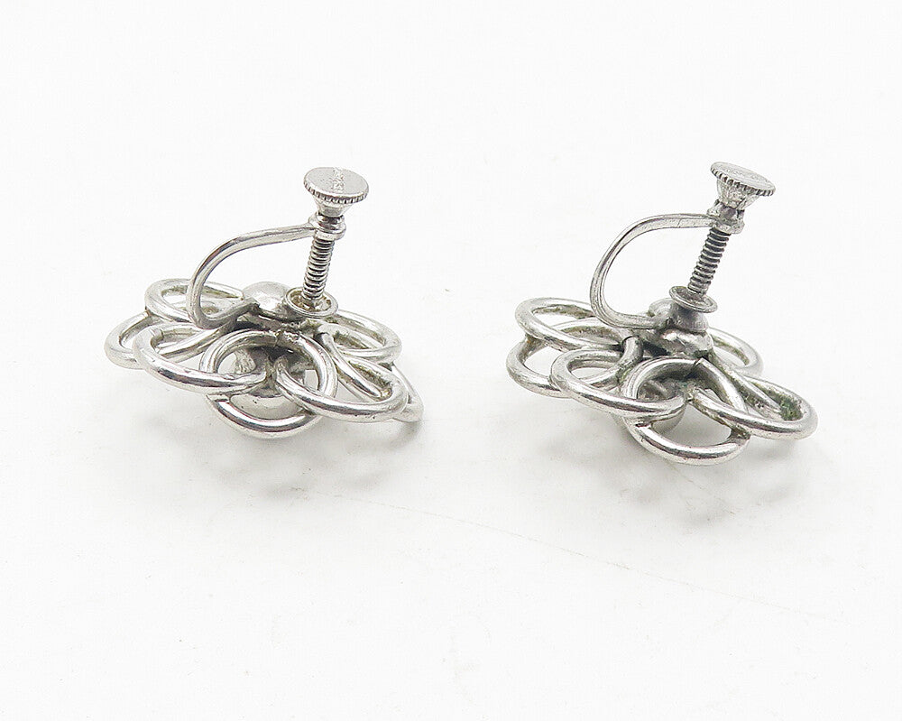 925 Sterling Silver  Vintage Shiny Open Flower Non Pierce Earrings  EG5969
