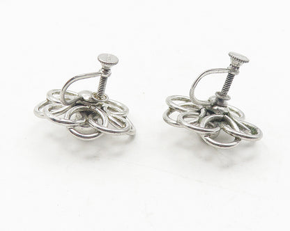 925 Sterling Silver  Vintage Shiny Open Flower Non Pierce Earrings  EG5969