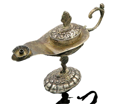 925 Sterling Silver  Vintage Antique Seahorse Motif Oil Candle (OPENS)  TR2849