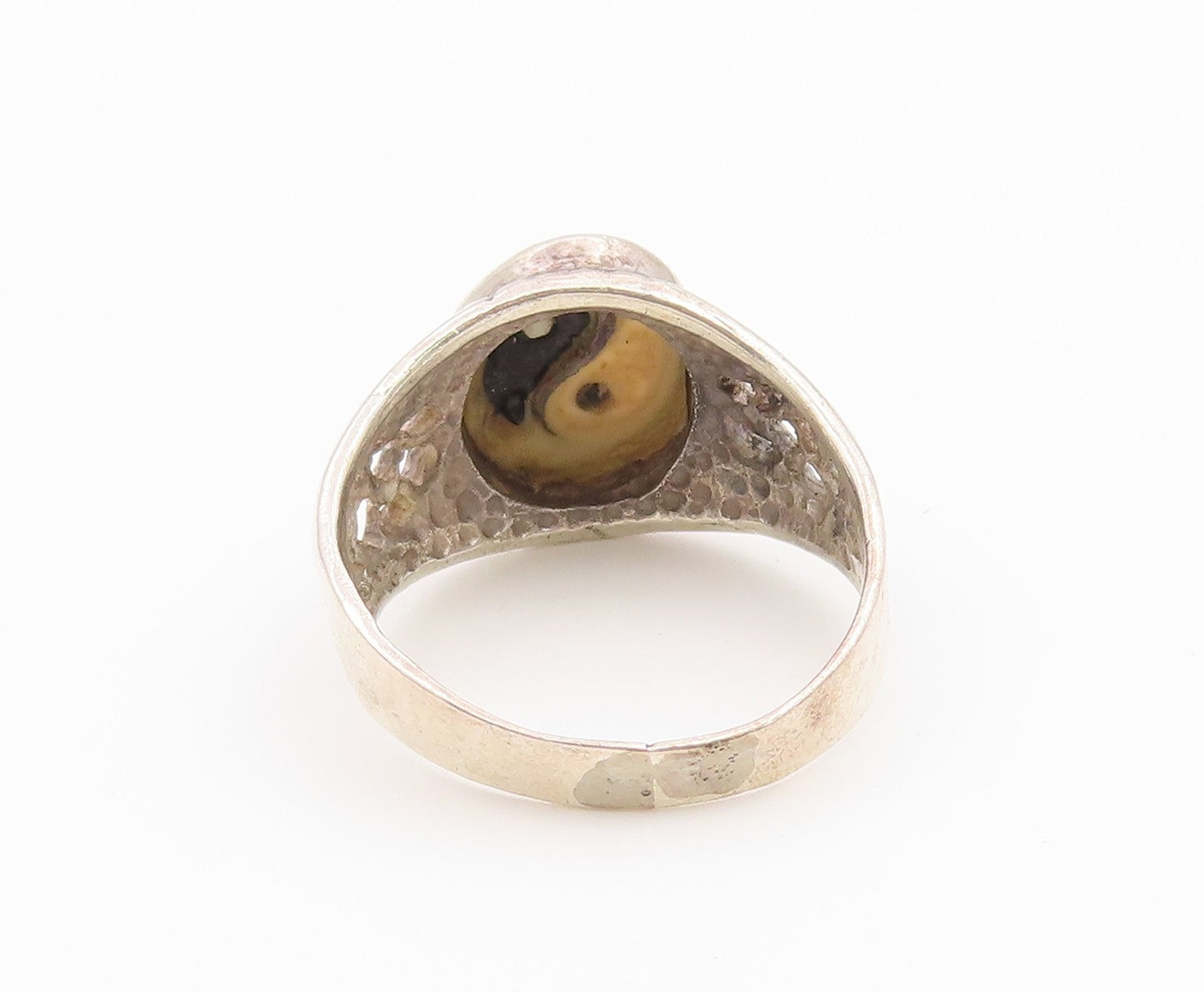 925 Sterling Silver Vintage Ring Classic Enamel Yin Yang Band  Sz 9.5  RG36585