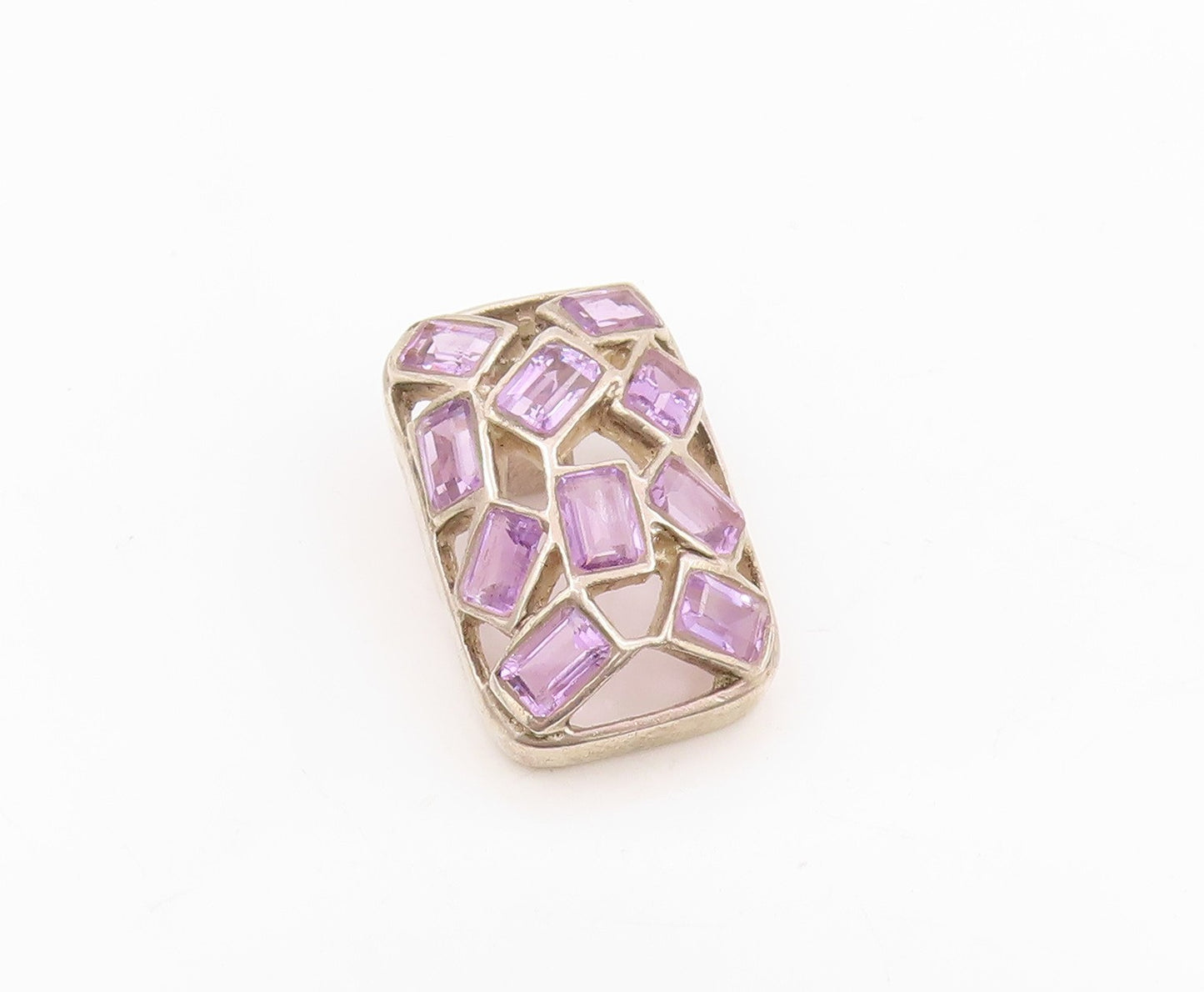 925 Sterling Silver Vintage Pendant Amethyst Geometric Cluster Charm  PT25365