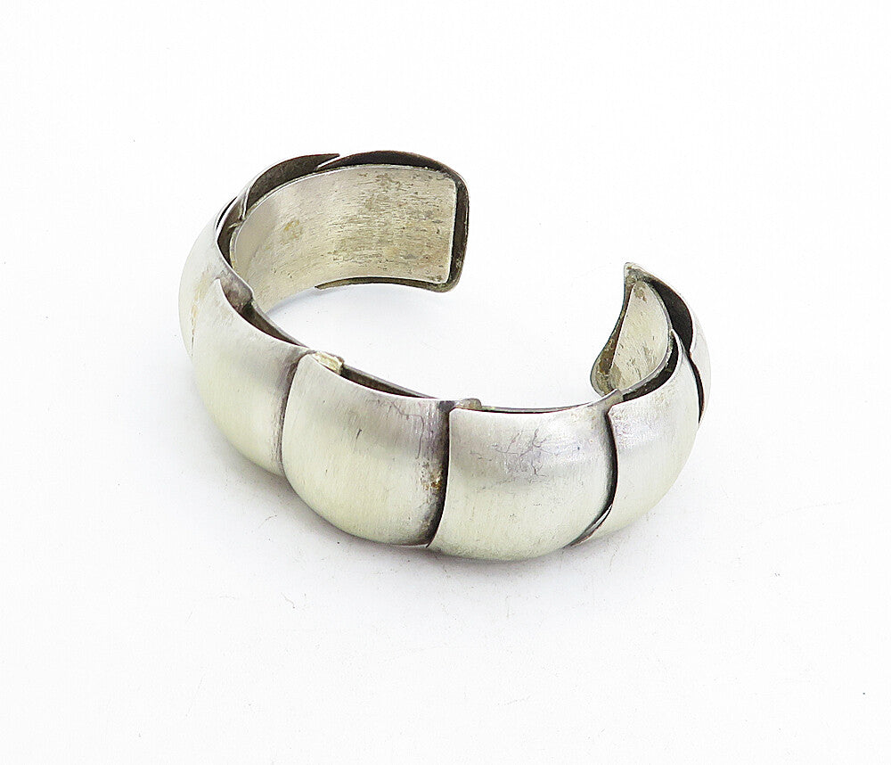 925 Sterling Silver  Vintage Matte Segmented Design Cuff Bracelet  BT1860