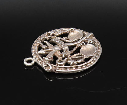 925 Silver  Vintage Openwork 3D Libra Scale & Stars Zodiac Pendant  PT21745