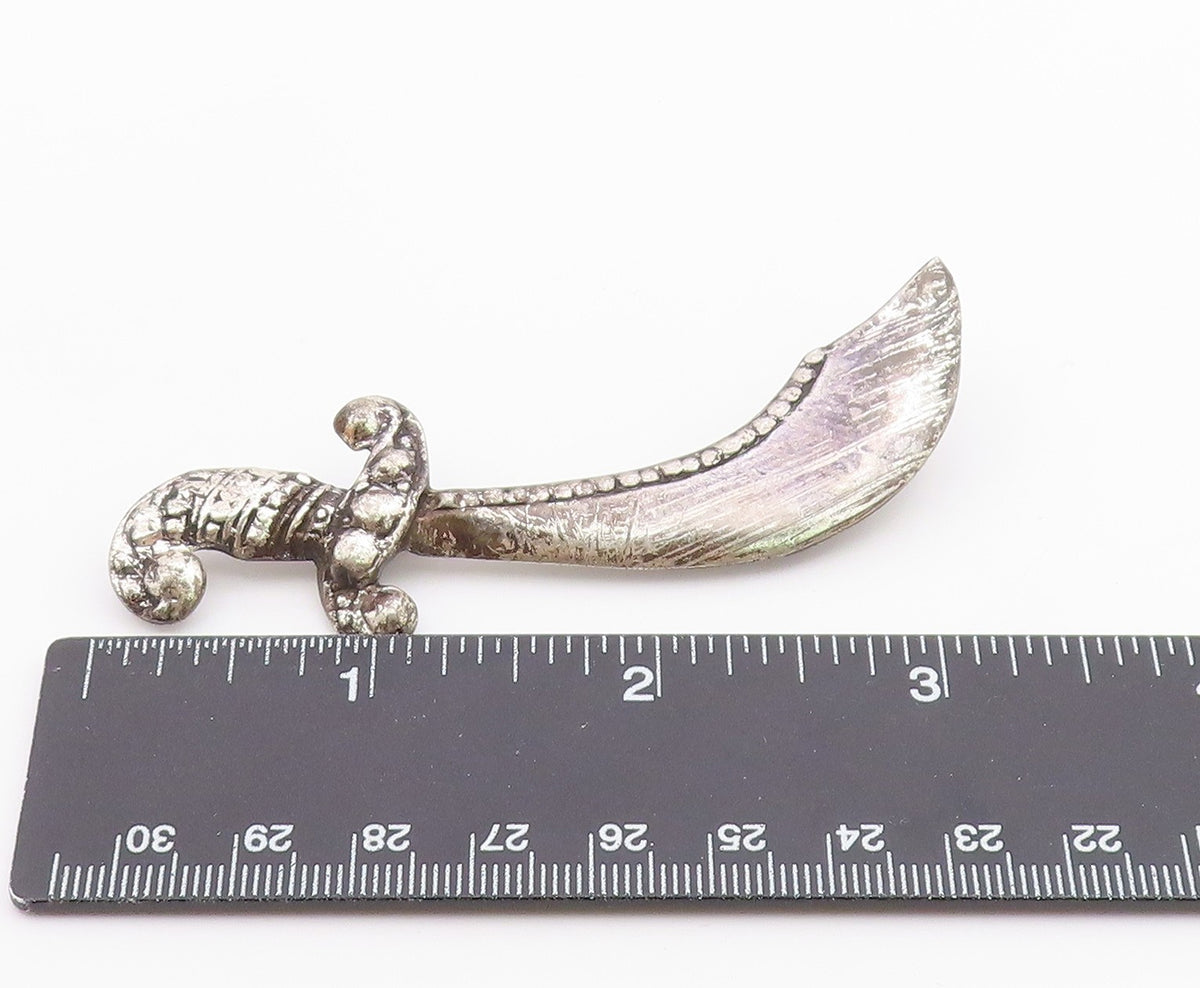925 Sterling Silver  Vintage Shiny Rustic Dagger Motif Brooch Pin  BP3230