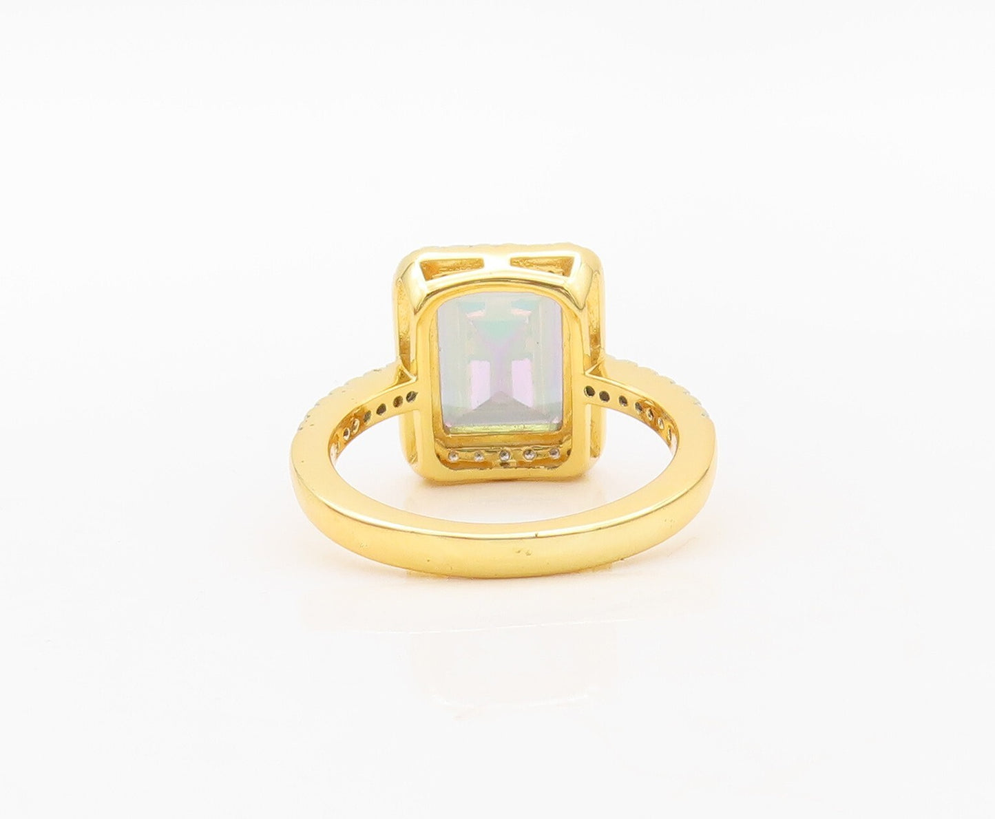 925 Sterling Silver Vintage Ring Gold Plated Mystic Topaz Halo CZ  Sz 7  RG30241