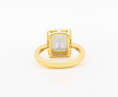 925 Sterling Silver Vintage Ring Gold Plated Mystic Topaz Halo CZ  Sz 7  RG30241