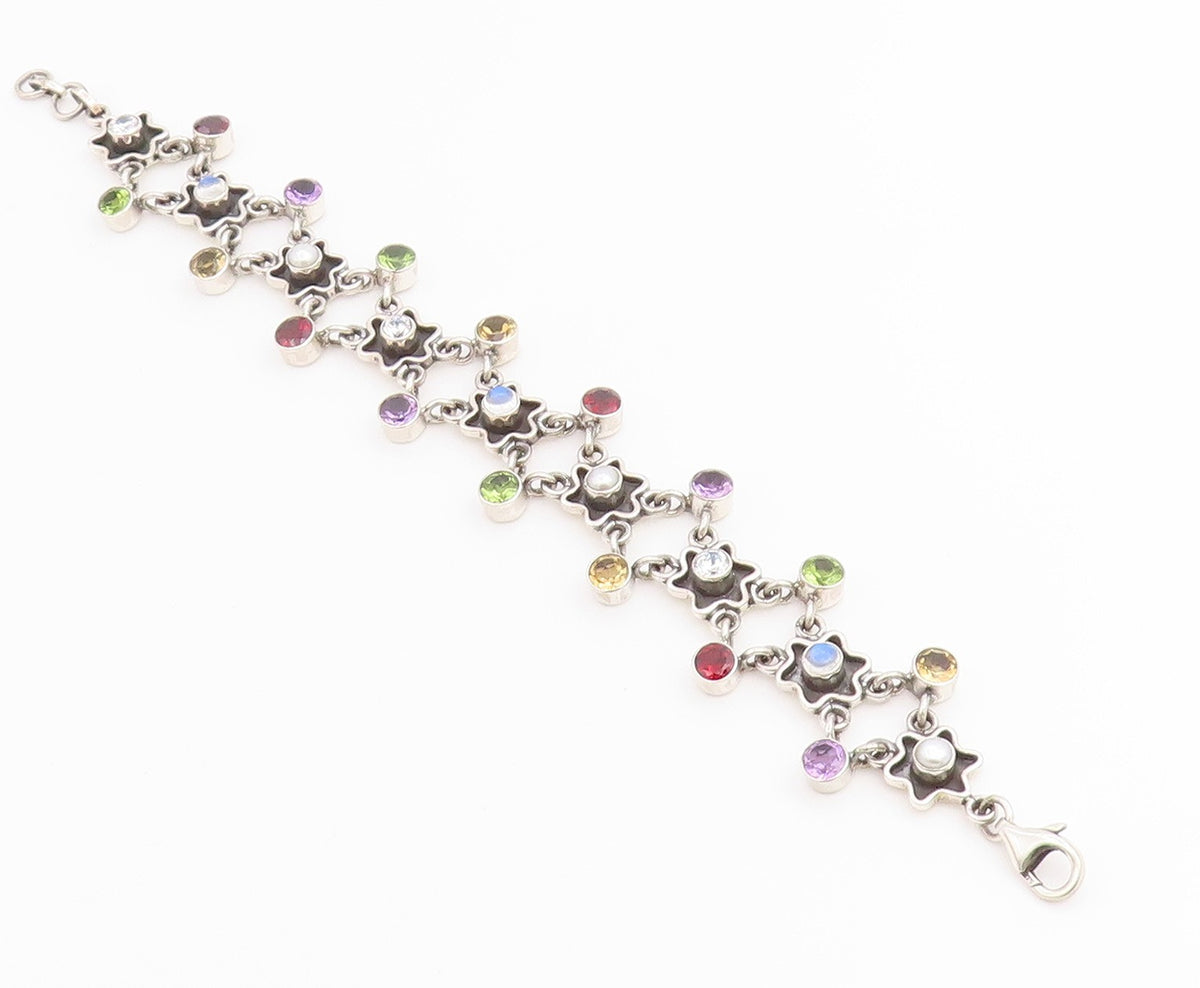 925 Sterling Silver Vintage Bracelet NICKY BUTLER Multi Gemstone Link  BT12231