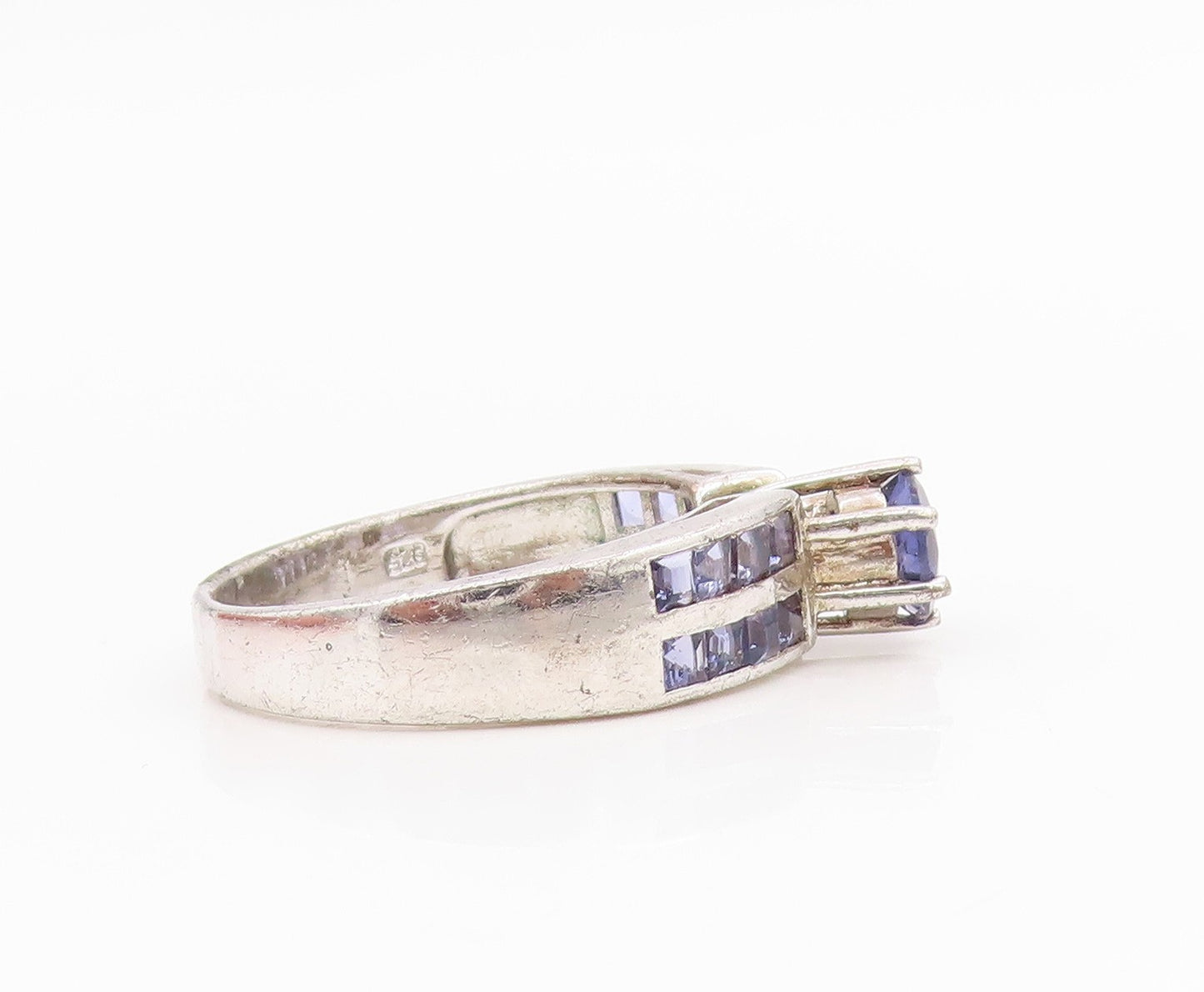 925 Sterling Silver Vintage Ring Elegant Sapphire Statement Band  Sz 10  RG34639