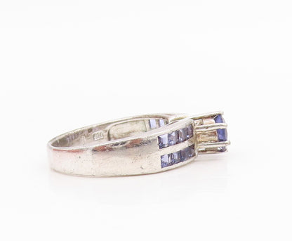 925 Sterling Silver Vintage Ring Elegant Sapphire Statement Band  Sz 10  RG34639