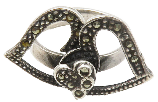 925 Sterling Silver  Vintage Marcasite Open Love Heart Band Ring Sz 7  RG15152