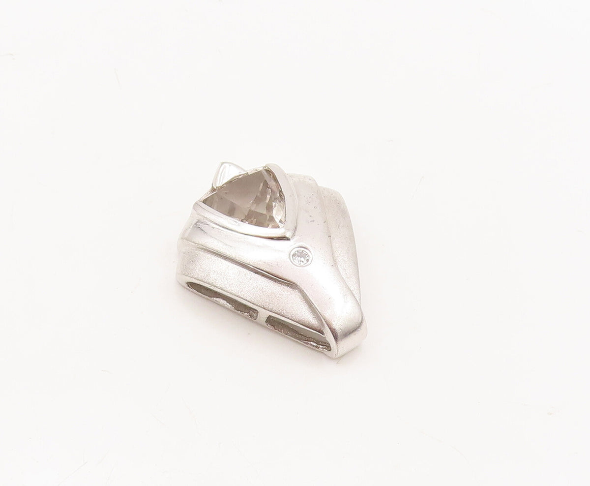 925 Sterling Silver Vintage Pendant Carved Triangle Cut Round CZ Neck  PT23138