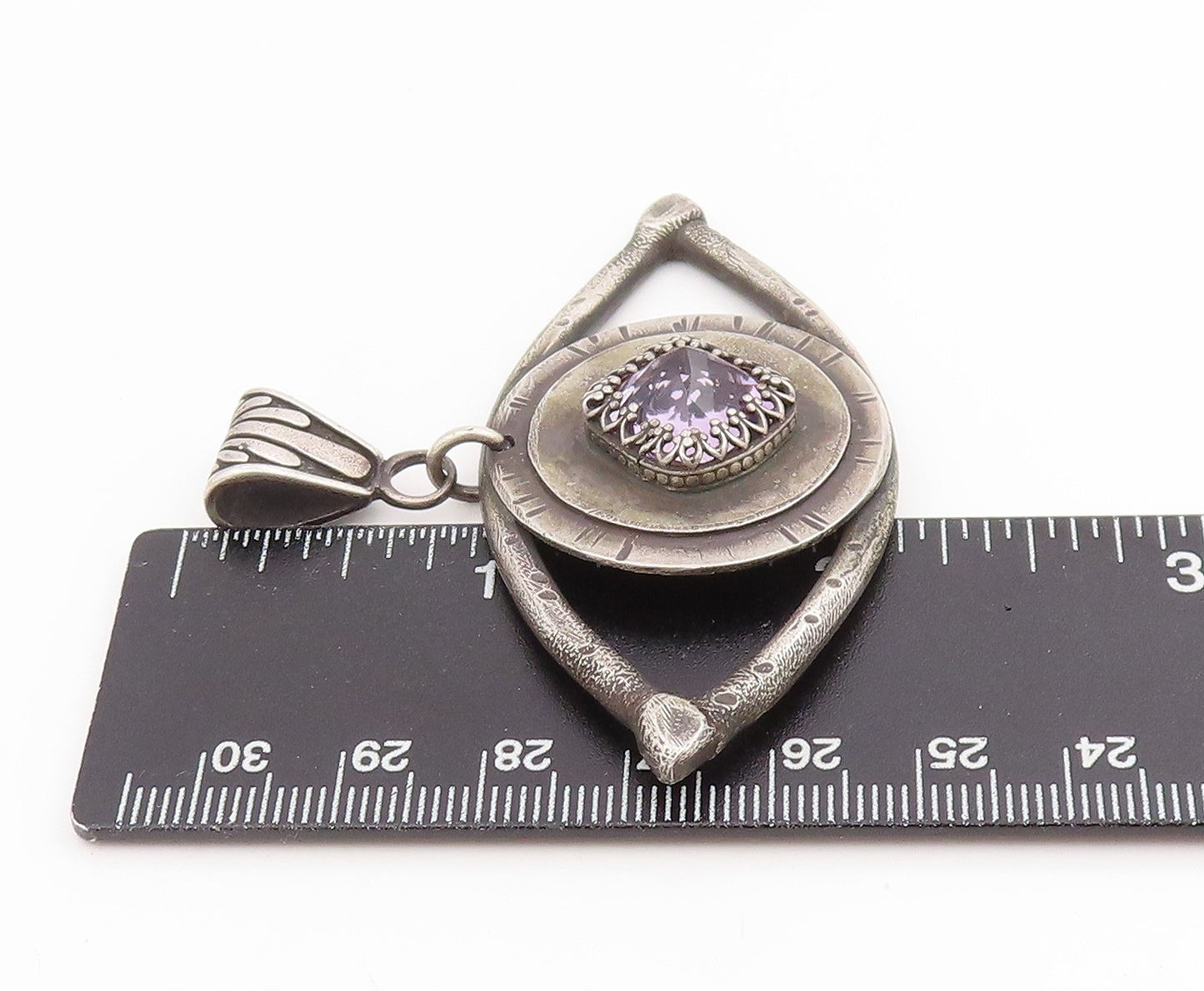 925 Sterling Silver Vintage Pendant Amethyst Third Eye Of Providence  PT25639