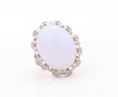 925 Sterling Silver Vintage Ring Gemstone Amethyst & CZ Flowers  Sz 8.5  RG30672