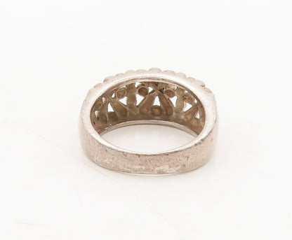 925 Silver Vintage Ring Minimalist Carved Cutout Cross & Beaded Sz 7  RG27564