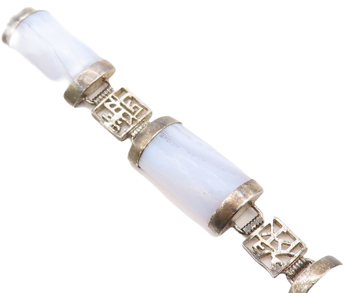 925 Sterling Silver Vintage Bracelet Chinese Purple Gemstone Linked  BT10803