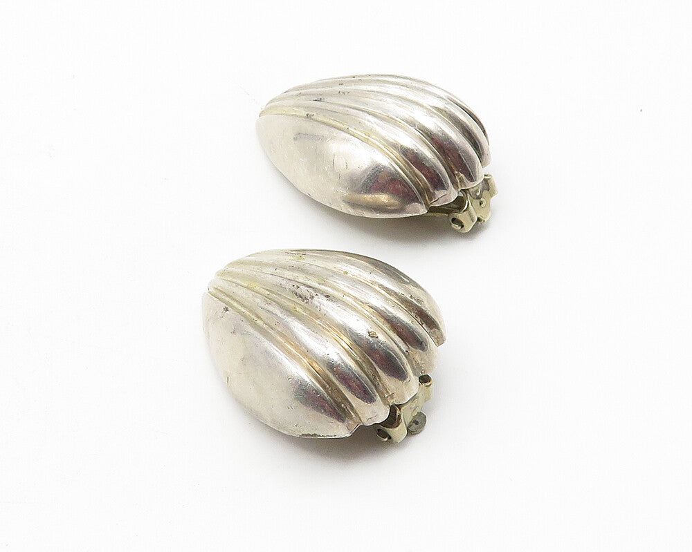 925 Sterling Silver  Vintage Shiny Scalloped Dome Non Pierce Earrings  EG6282